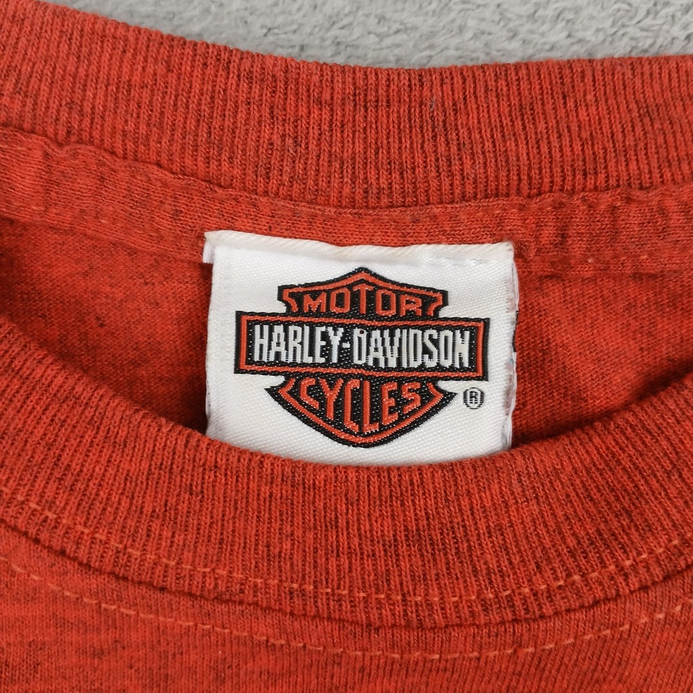 Harley Davidson Shirt Mens Medium Orange Graphic Central Maine Bangor Oil Tee - Picture 2 of 13